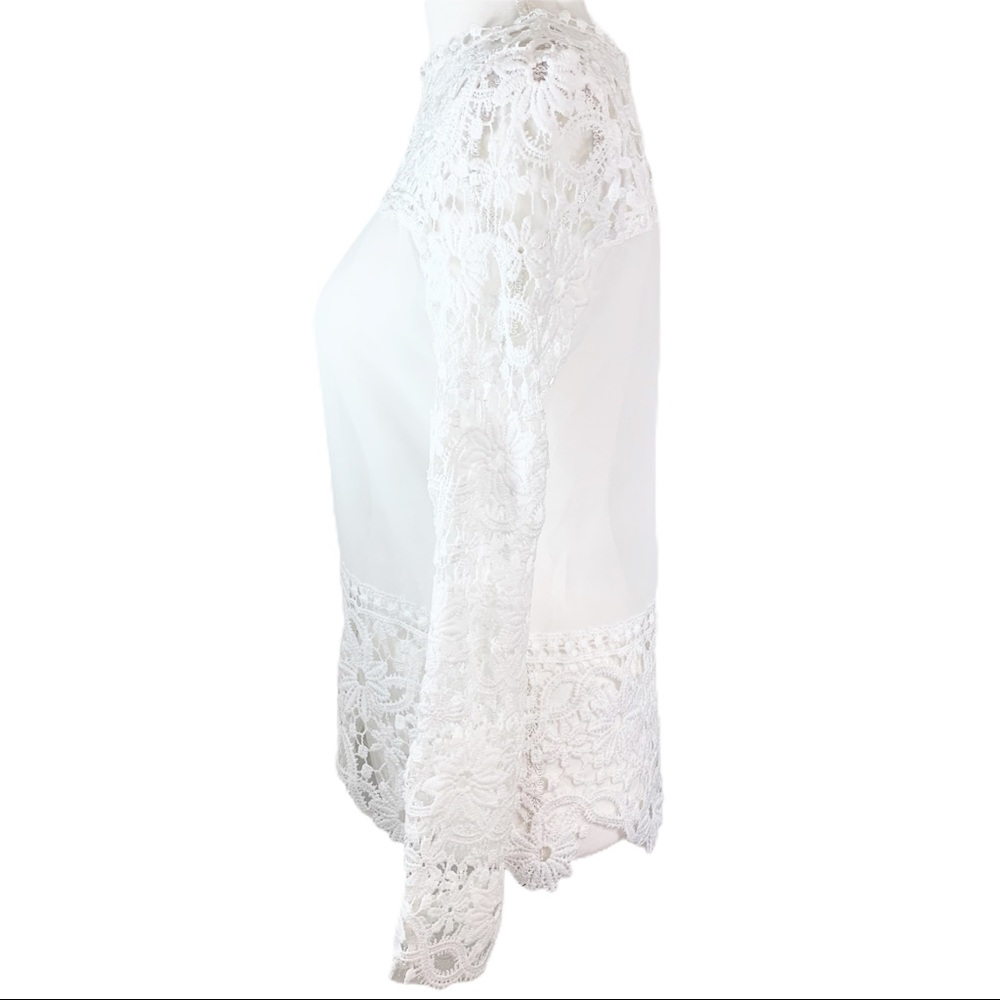 🎀White Sheer / Crochet Floral Dressy Top - Picture 8 of 8